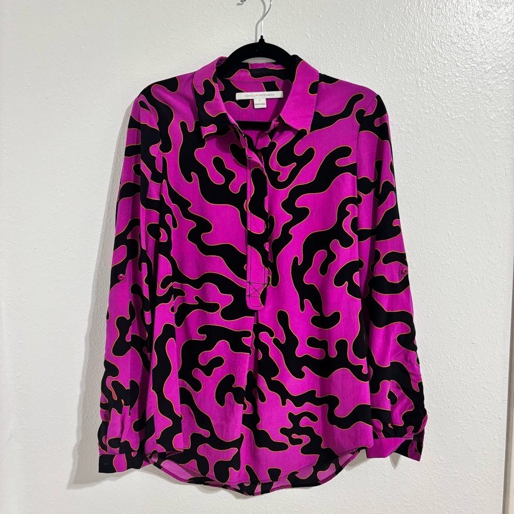 Diane Von Furstenberg Pink and Black Silk Blouse